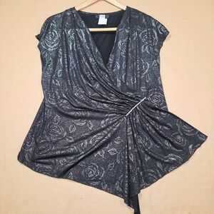 Studio 1940 VTG Y2K Asymmetrical Wrap Top Metallic Rose Silver Black Sz 18/20